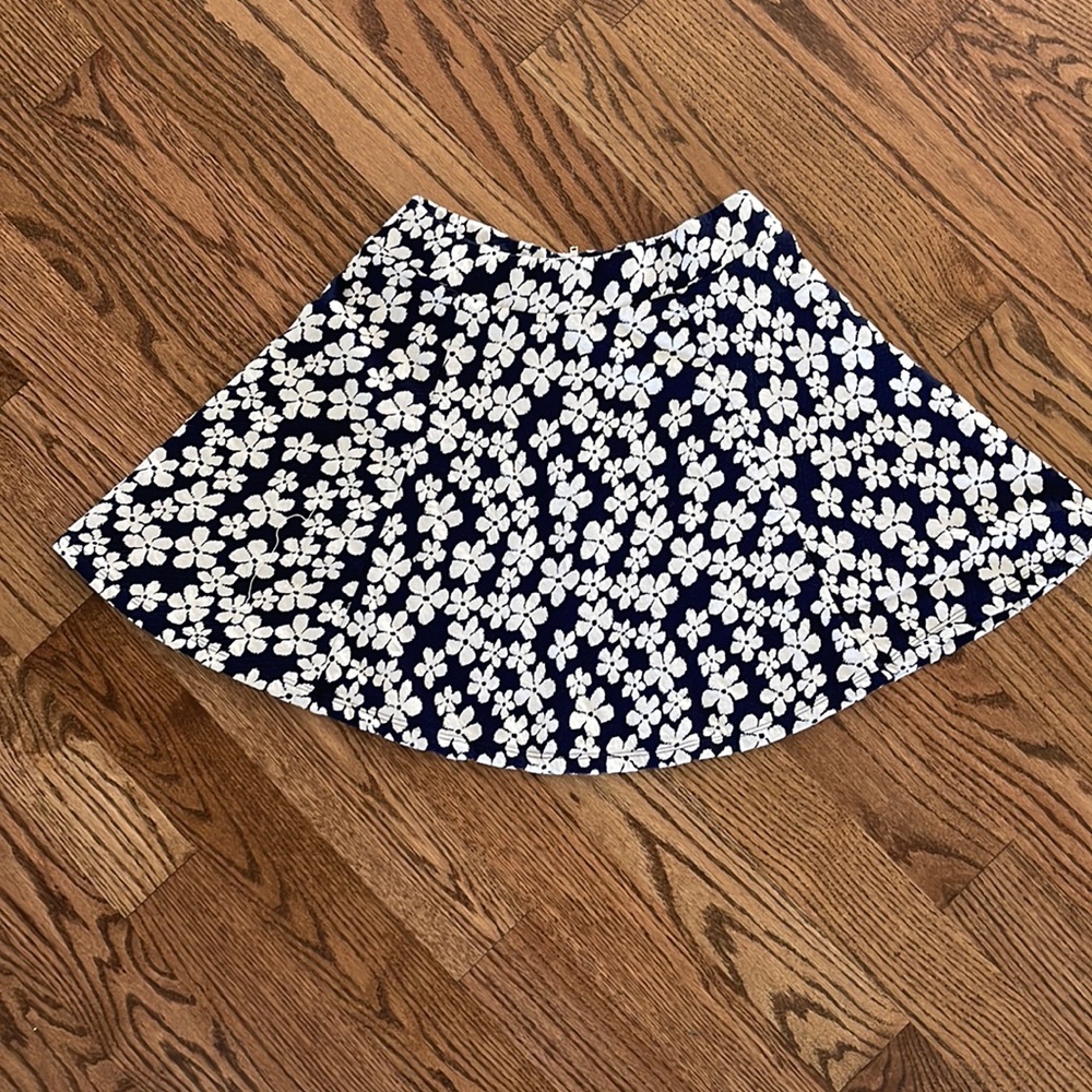 Short Navy circle skirt with White Floral Design